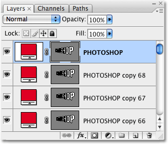 Moving the original shape layer to the top of the layer stack. Image © 2009 Photoshop Essentials.com