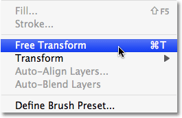 Selecting the Free Transform command in Photoshop. Image © 2009 Photoshop Essentials.com
