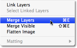 The Merge Layers command in Photoshop. Image © 2009 Photoshop Essentials.com