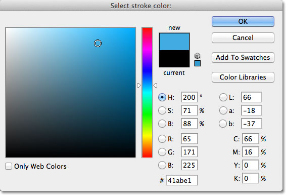 Choosing light blue from the Color Picker in Photoshop. 