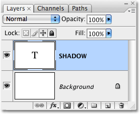 The Layers palette in Photoshop showing the text on its own layer. Image © 2009 Photoshop Essentials.com