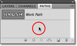 Clicking in an empty area in the Paths panel to hide the path in the document. Image © 2011 Photoshop Essentials.com