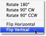 Flipping the text layer vertically in Photoshop. Image © 2009 Photoshop Essentials.com