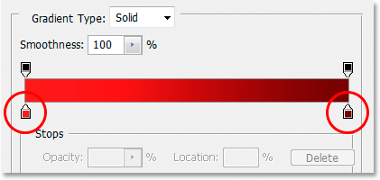 Choosing new colors for the stroke gradient in the Gradient Editor.