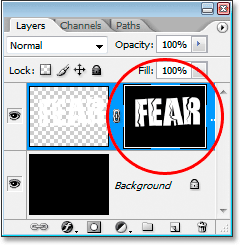 The Layers palette showing the layer mask to the right of the merged layer's thumbnail.