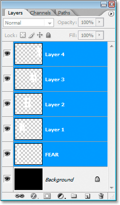 Selecting all the text layers in the Layers palette.