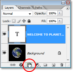 Adobe Photoshop Text Effects: Clicking the 'Add A Layer Mask' icon at the bottom of the Layers palette in Photoshop.