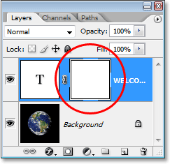 Adobe Photoshop Text Effects: Photoshop's Layers palette now showing the layer mask thumbnail.