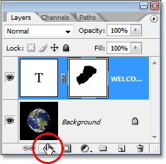 Adobe Photoshop Text Effects: Clicking the Layer Styles icon at the bottom of the Layers palette in Photoshop.
